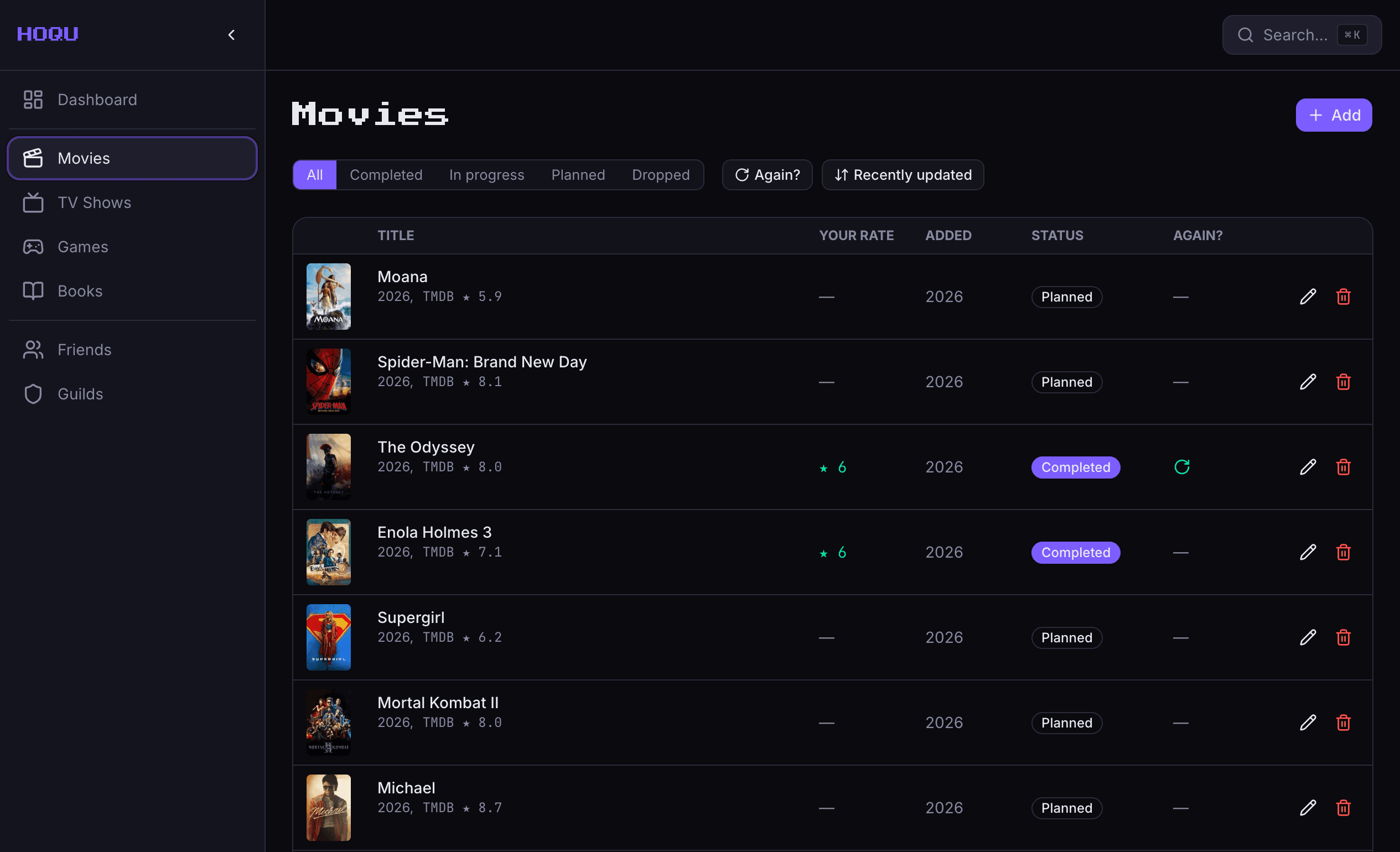 Screenshot of the HOQU project